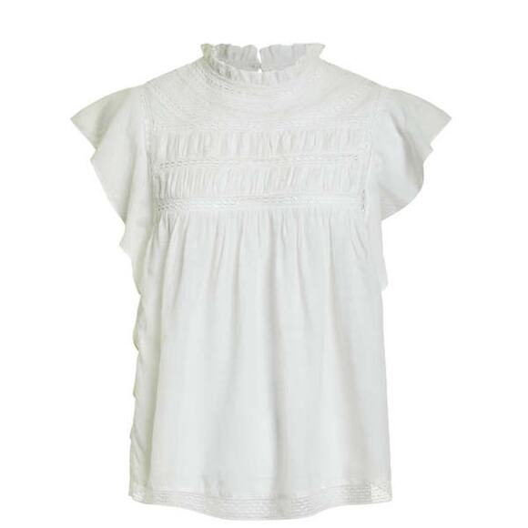 Love The Label Georigia White Cotton Flutter Sleeve Popover Top LLU23-3121 Small - Picture 1 of 5